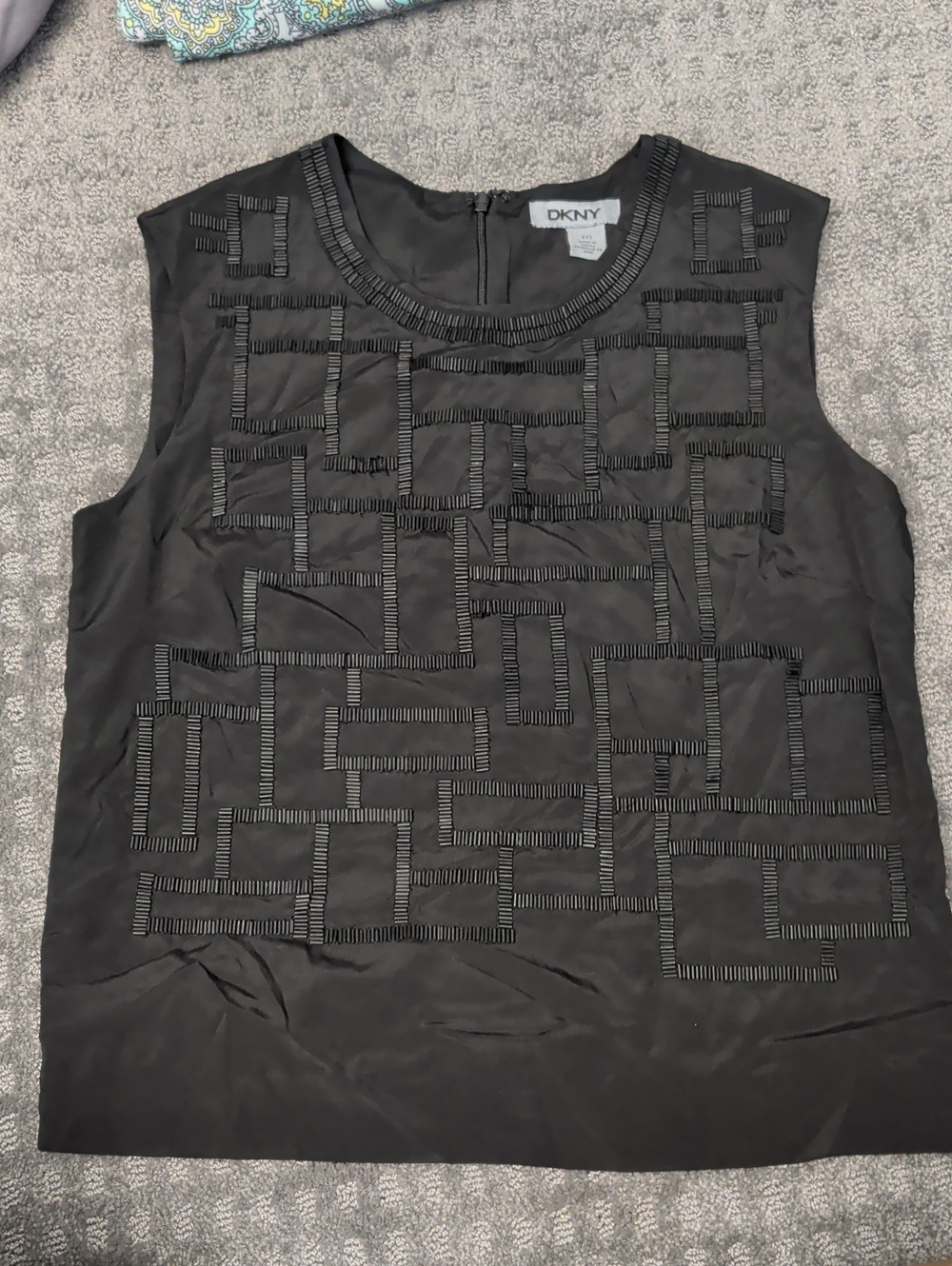 DKNY Black Sleeveless Beaded Geometric Camisole